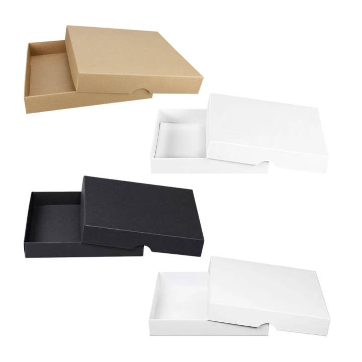 Natürlich verpacken - Vendita all'ingrosso Confezioni regalo - scatola pieghevole 15,5 x 15,5 x 2,5 cm, marrone, nero, bianco, con coperchio, cartone - set di 10