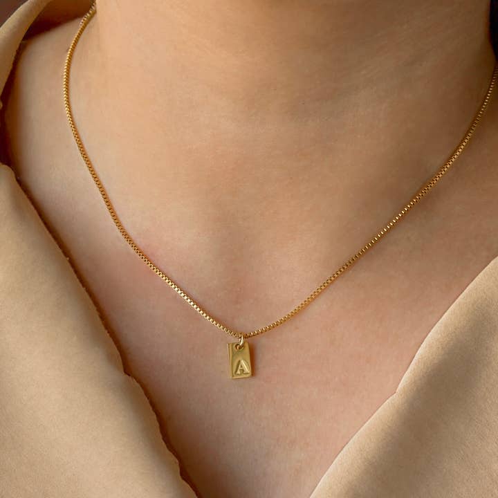 Dainty Tag Initial Necklace - Tarnish-free Gold Tag Pendant for wholesale by Blueyejewelry