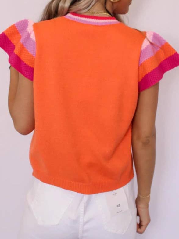 Lovesoft - Wholesale Knit Sweater - Women's - Crew Neck Knitted Top Contrasting Color Sweet Short-sleeved Sweater