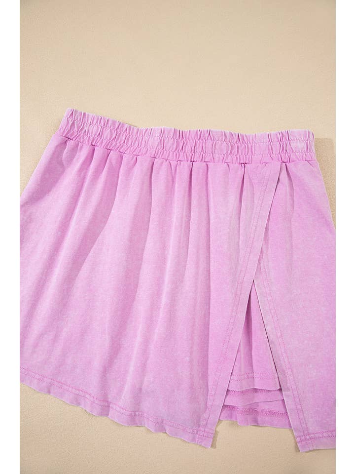 PRETTY BASH - Wholesale Top & Skirt Set - Women's - Mineral Wash Tank Top and Lined Split Skirt Set3