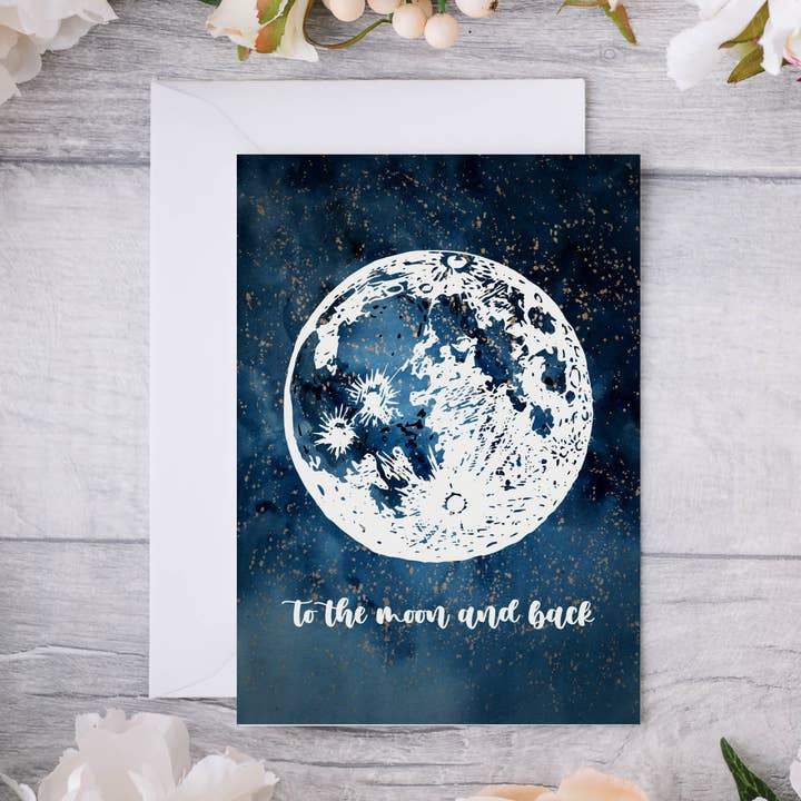 Naar de maan en terug || Wenskaart voor wholesale door Devine Design Co