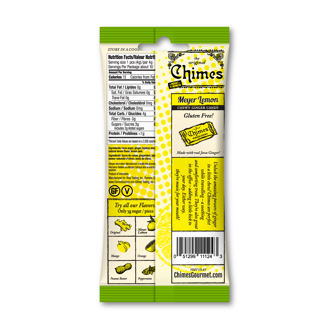 Chimes - Vente Bonbons durs - Bonbons à mâcher au citron et au gingembre Chimes - sac de 1,5 oz1