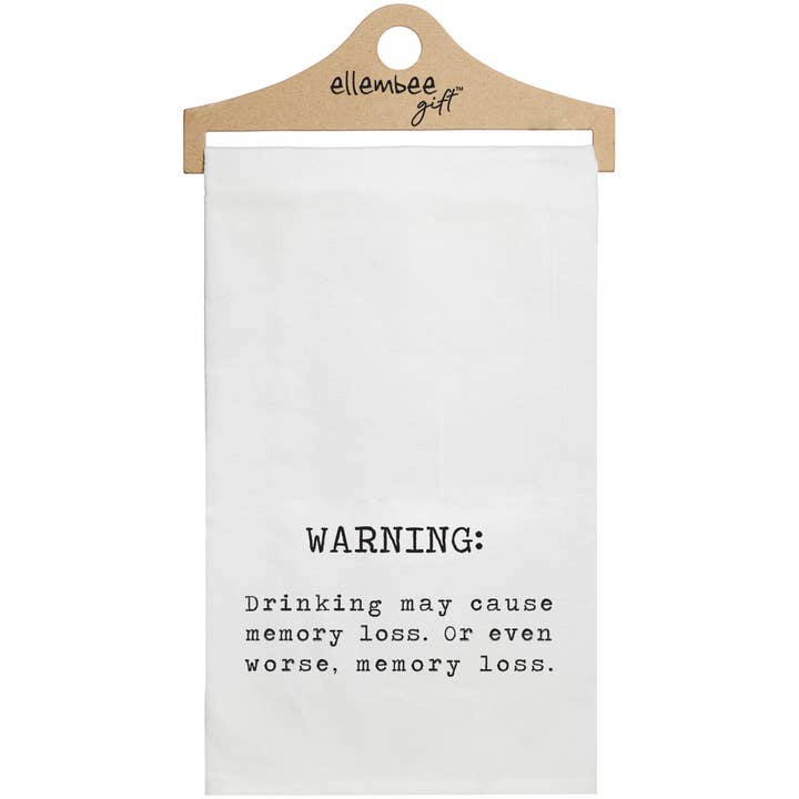 White Drinking Causes Memory Loss comical Kitchen Tea Towel for wholesale by ellembee gift