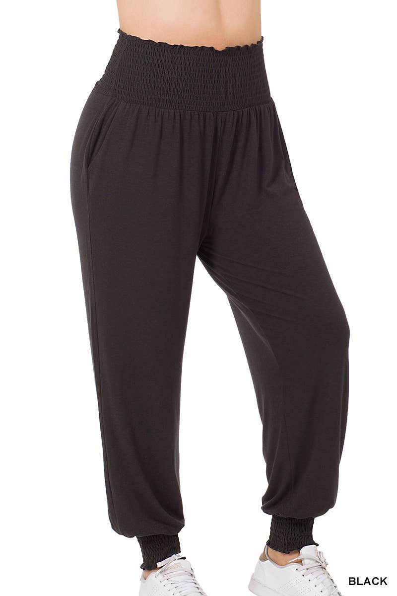 GOLDENWASABI  ",.._ SI-21345 PLUS SIZE HIGH-WAISTED SMOCKED LOUNGE JOGGER PAN for wholesale on Faire9