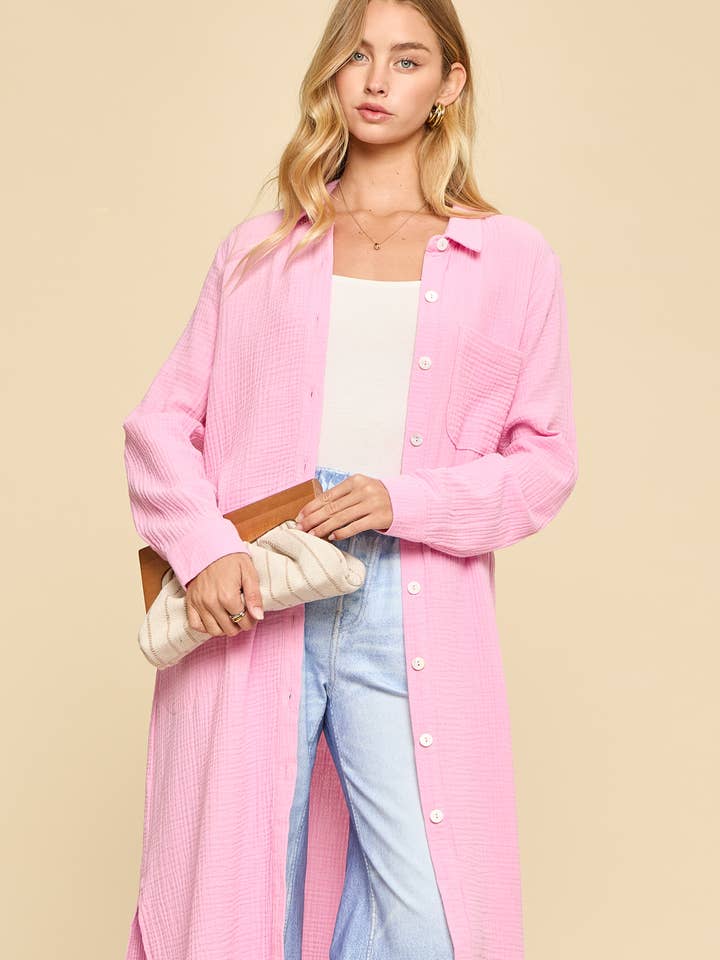 Breathable Cotton Button-Down Duster for wholesale by Dear Scarlett