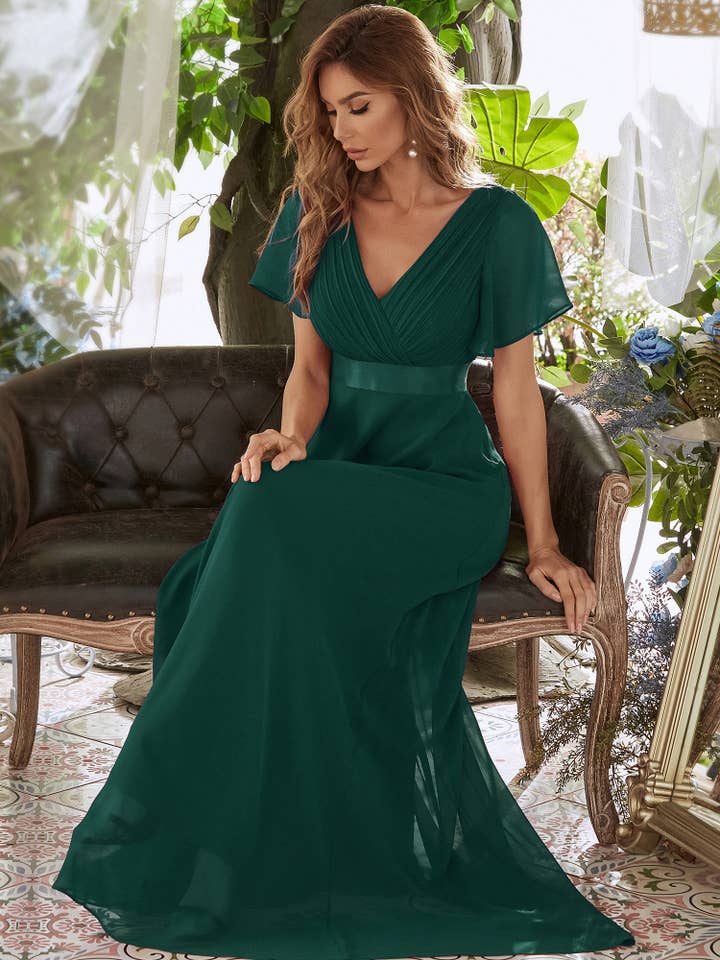 Ever-Pretty - Wholesale Gown – Women's - Double V-Neck Ruffles Chiffon Bridesmaid Dress12