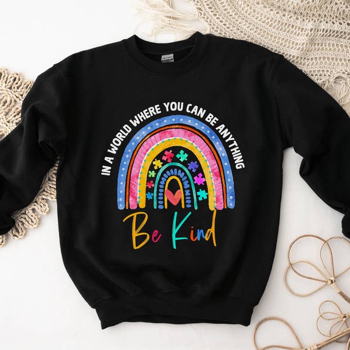 Vivtrek - Wholesale Graphic Sweatshirt - Unisex - Autism Awareness Puzzle Rainbow Be Kind Sweatshirt