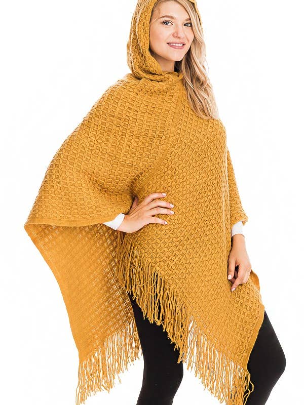 Waffle Knit Crochet Pattern Soft Cozy Hoodie Poncho for wholesale by Cap Zone