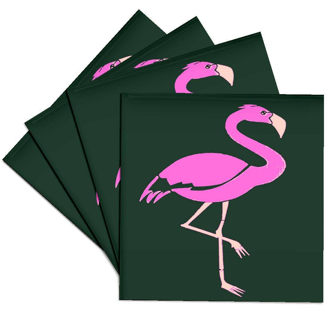 3dRose – Großhandel Untersetzer – 3dRose, Hellrosa Flamingo auf schwarzem Hintergrund, Untersetzer0