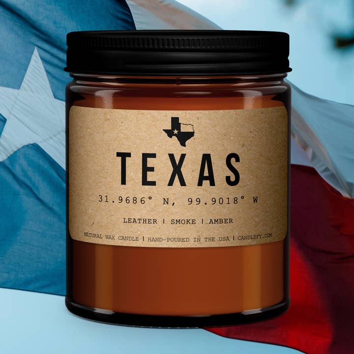 Texas Candle, The Lone Star State (Leather, Smoke, Amber) for wholesale by Candlefy