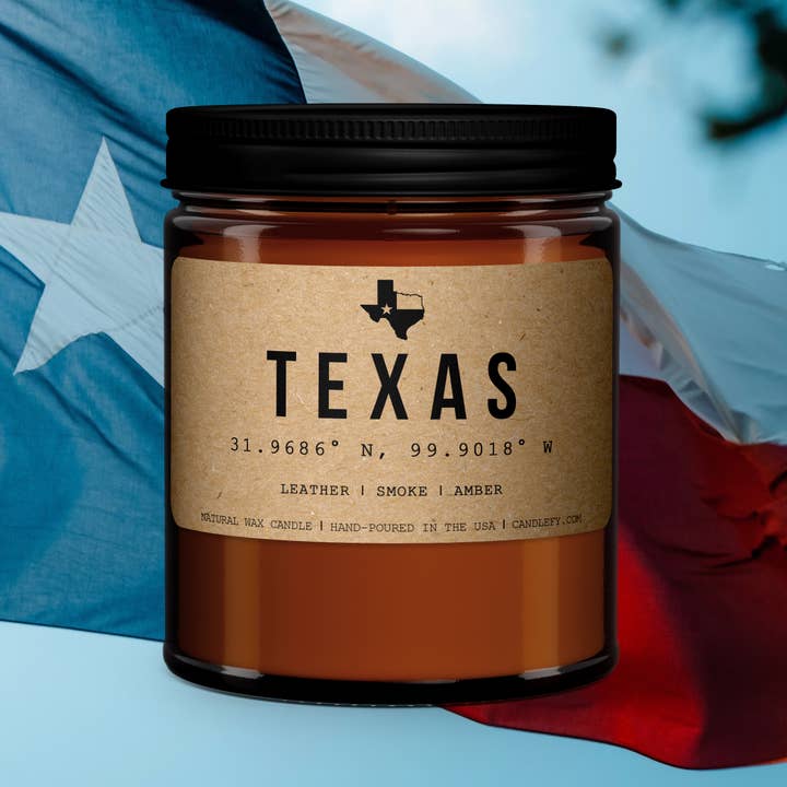 Texas ljus, Lone Stjärna State (läder, rök, bärnsten) för wholesale av Candlefy