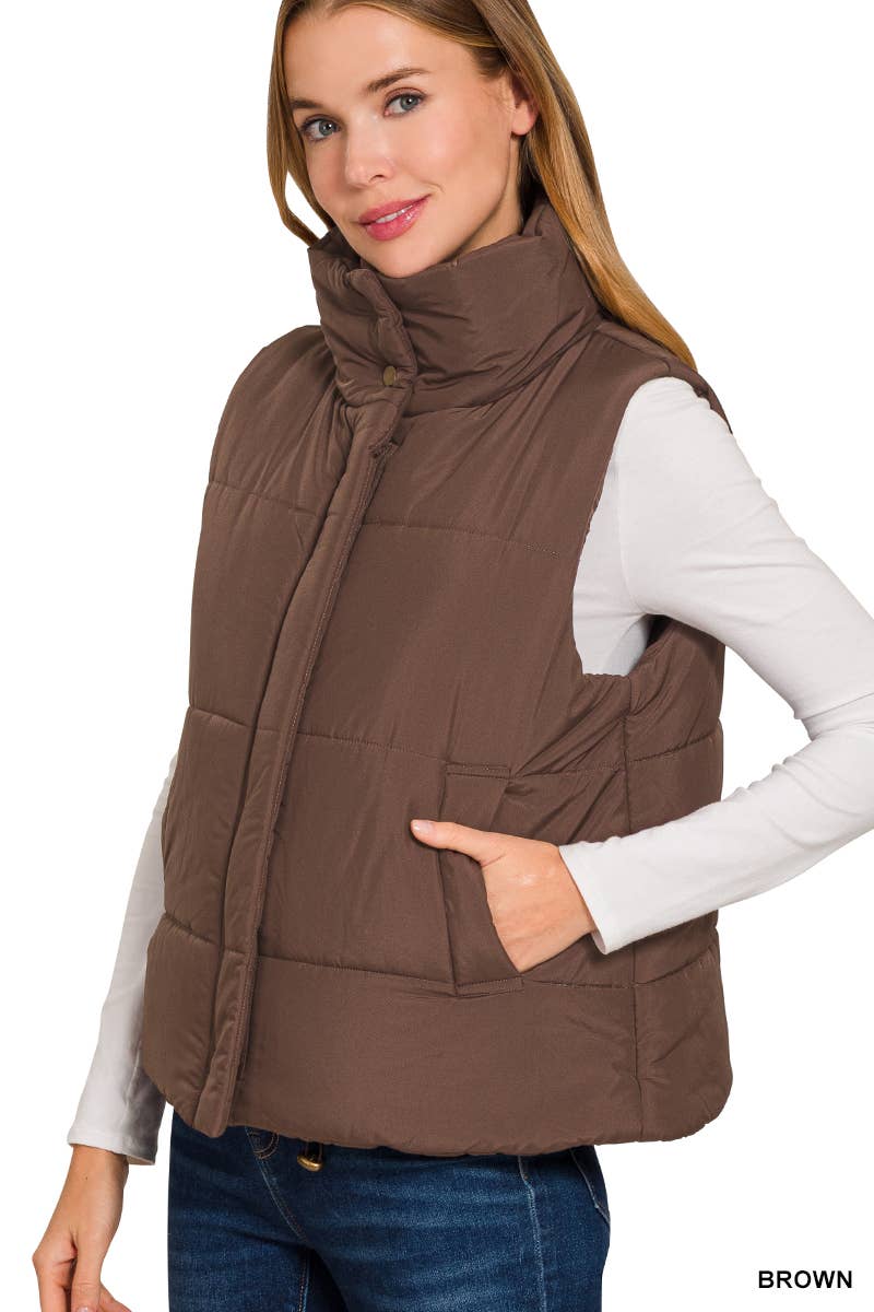42POPS – Engroshandel Vest - Dame – 1015 Højhalset Puffer Vest med Lommer SI-281606