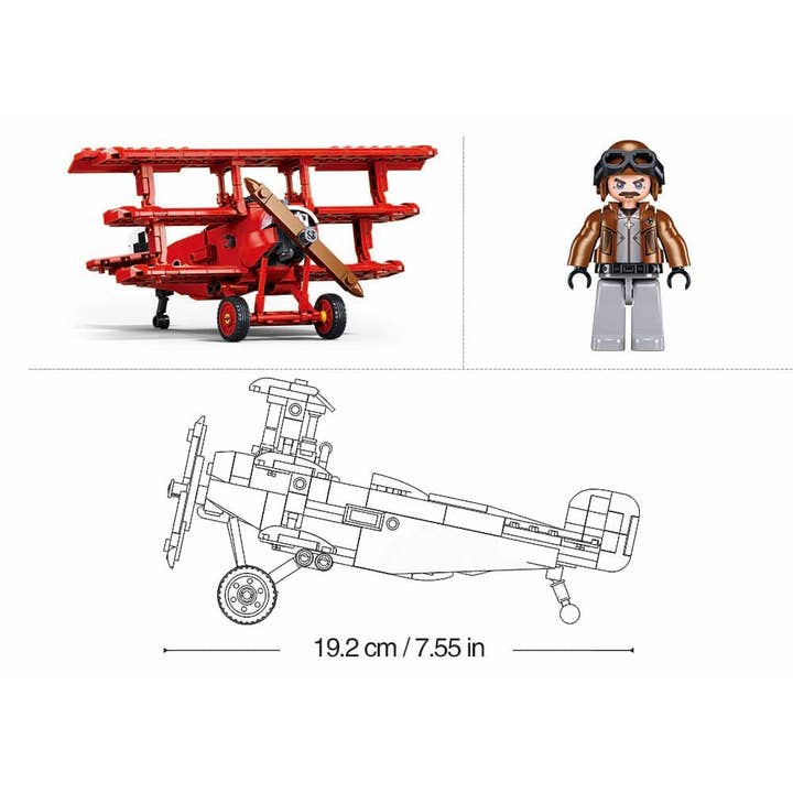 Texas Toy Distribution - Wholesale Building Set - Kids - Model Bricks Fokker DR-S1 Plane Building Brick Kit (281 pcs)1