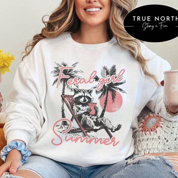 STRONG N FREE CDN - Wholesale Screen Printed T-Shirt - Women's - Feral Girl Summer T-Shirt or Sweatshirt - Perfect for the Summer Time