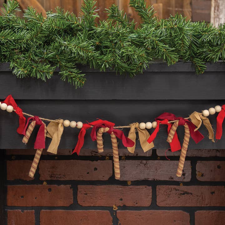 The Hearthside Collection - Wholesale Christmas Decoration - Candy Cane Rag & Bead Garland1