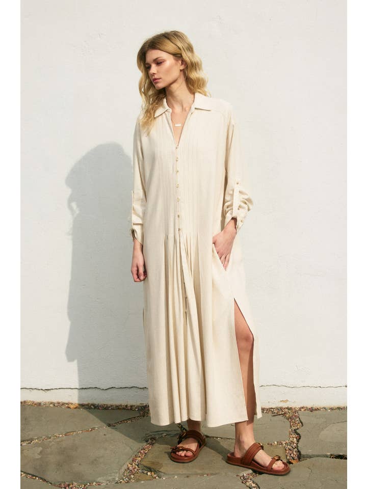 Dress Forum - Wholesale Dress - Women's - Cotton Linen Pleated Longline Shirt Dress (1)6