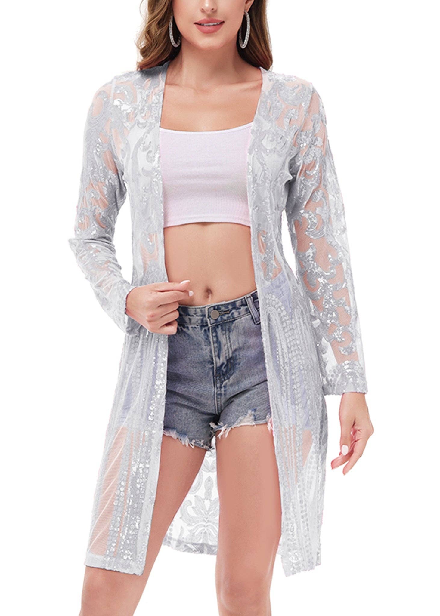 Anna Kaci Wholesale - Vente Kimono – femme - Cardigan à paillettes pour femmes à manches longues et ouvert sur le devant56