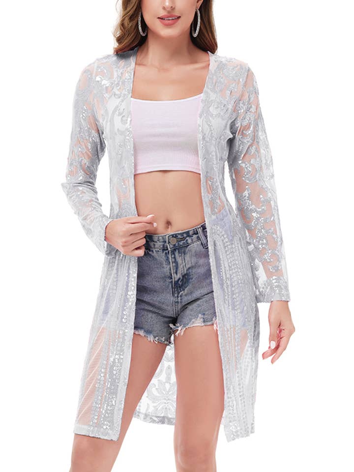 Anna Kaci Wholesale - Wholesale Kimono - Women's - Women's Sparkly Sequin Cardigan Long Sleeve Open Front56