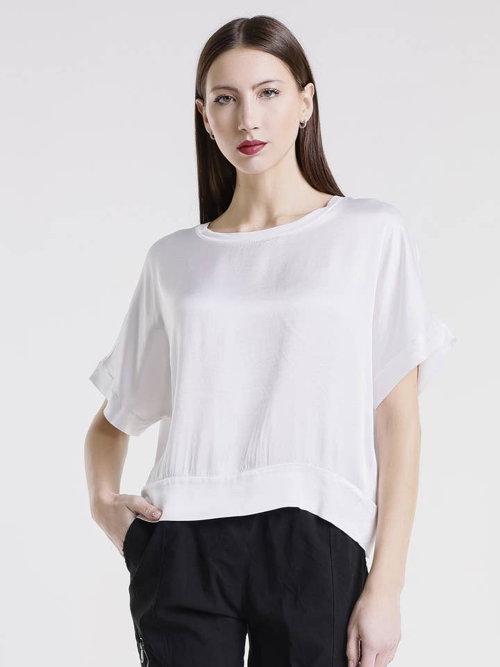 Serena Viscose Sheen Top with Band Trim (BSS231) for wholesale by TINA Stephens Italy/Tees By Tina