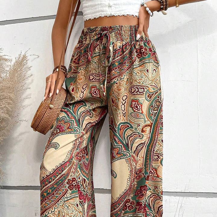 Paisley Print Boho Elastic Waist Wide Leg Pants and other Purchase Wholesale moda boho chic. Free Returns & Net 60 Terms on Faire trending on Faire.