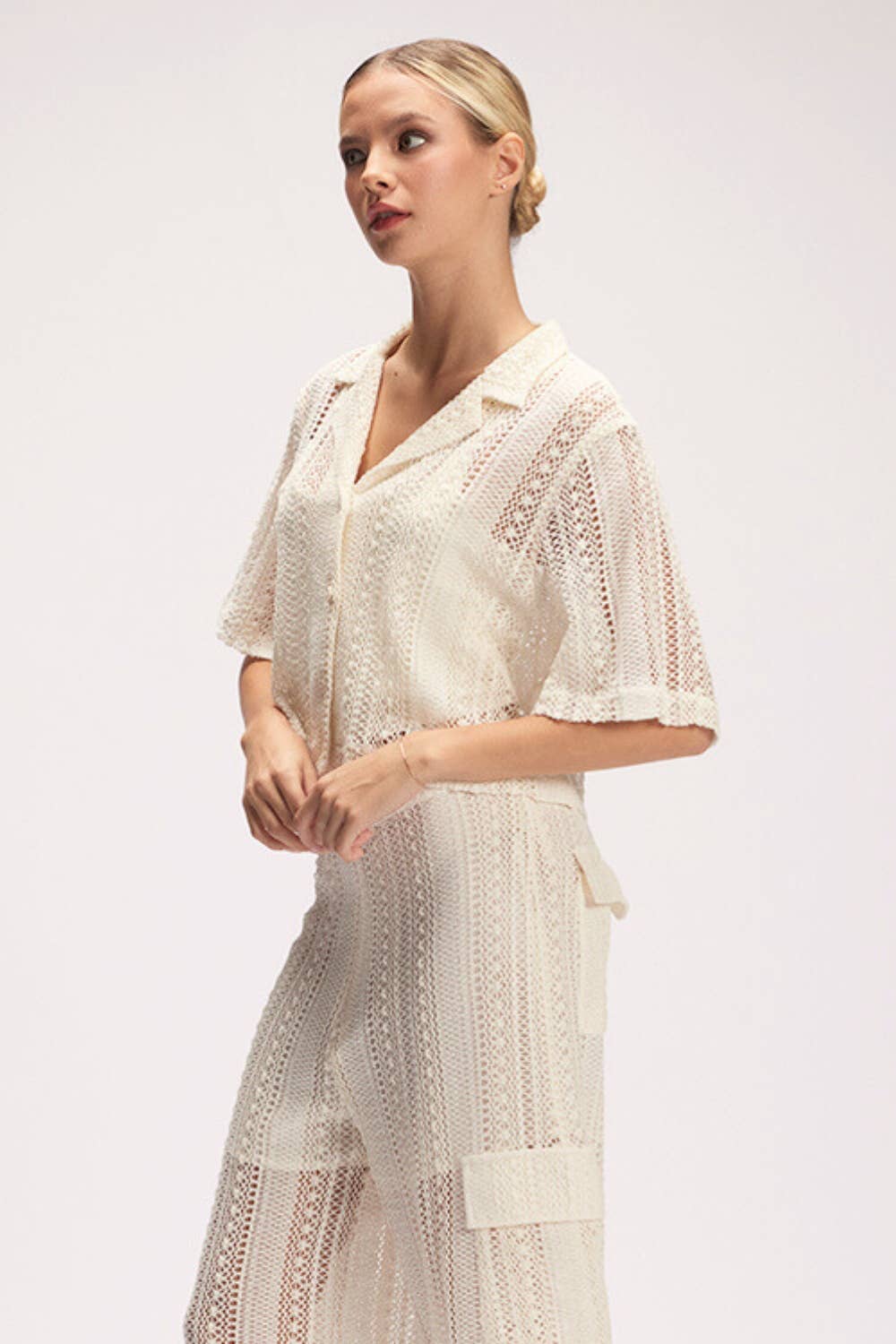 CRÈME Haut court en crochet chic et tendance pour l'été - TI6274FO en vente sur Faire19