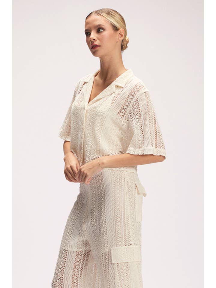 CRÈME Haut court en crochet chic et tendance pour l'été - TI6274FO en vente sur Faire19
