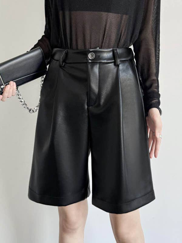 BLACK Loose Straight Leg High-Waisted Pleated Split-Joint Shorts for wholesale on Faire6