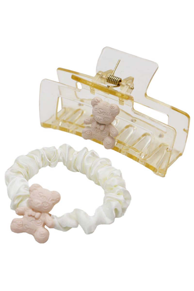 Cap Zone – wholesale Scrunchie - Women’s – Teddy Bear Charm Scrunchie and Clear Hair Claw2