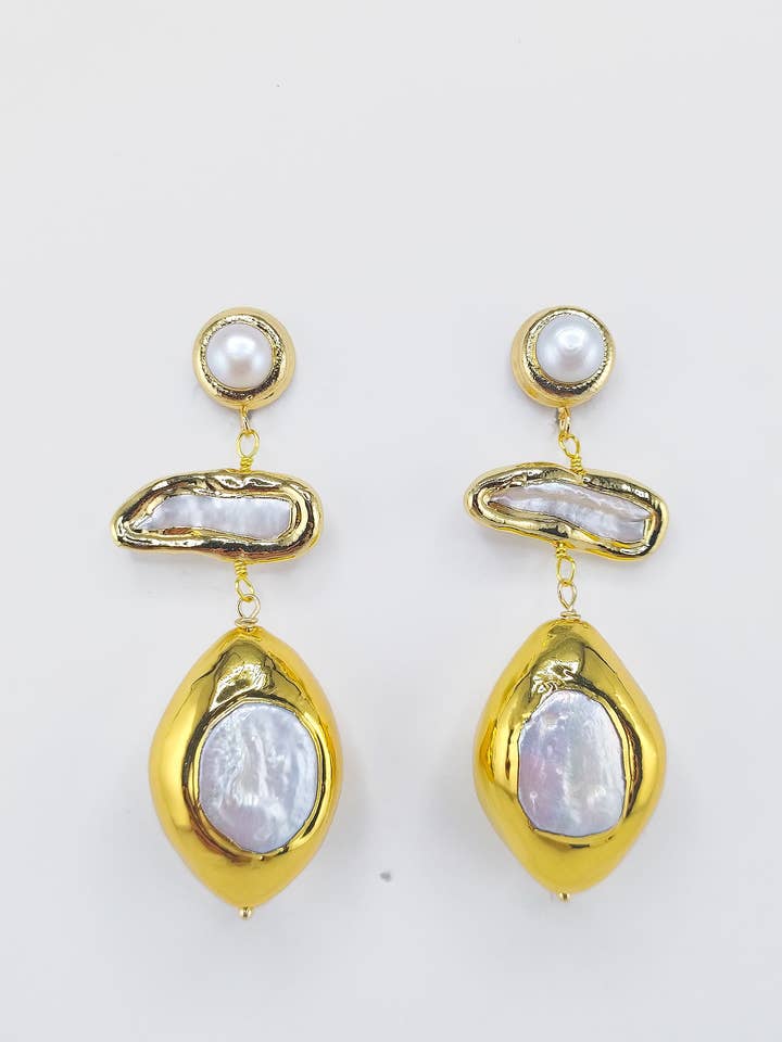 Miz Casa & Co Natalia Earrings in Gold Pearl for wholesale by Izoa pty ltd