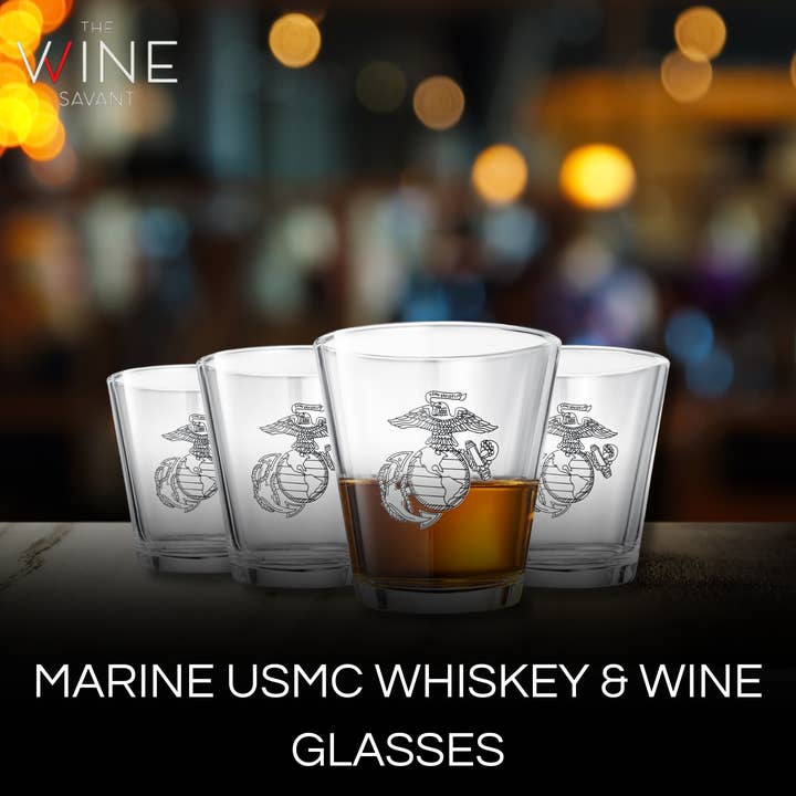 The Wine Savant / Khen Glassware - Wholesale Cocktail/Liquor Glass - Marine USMC Whiskey & Wine Glasses Set of 4