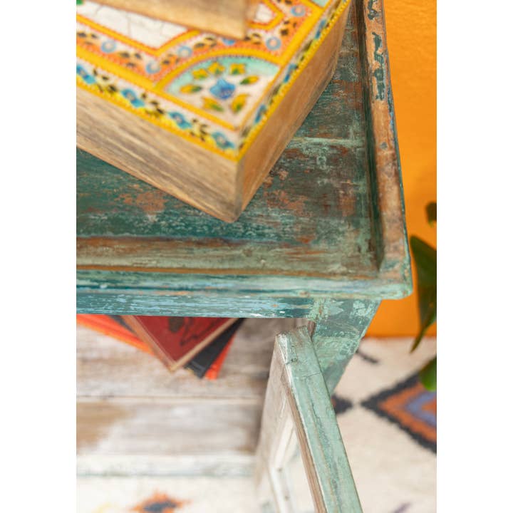 Namaste - Venta al por mayor Armario - Armario vintage de 2 puertas de madera y vidrio verde oscuro