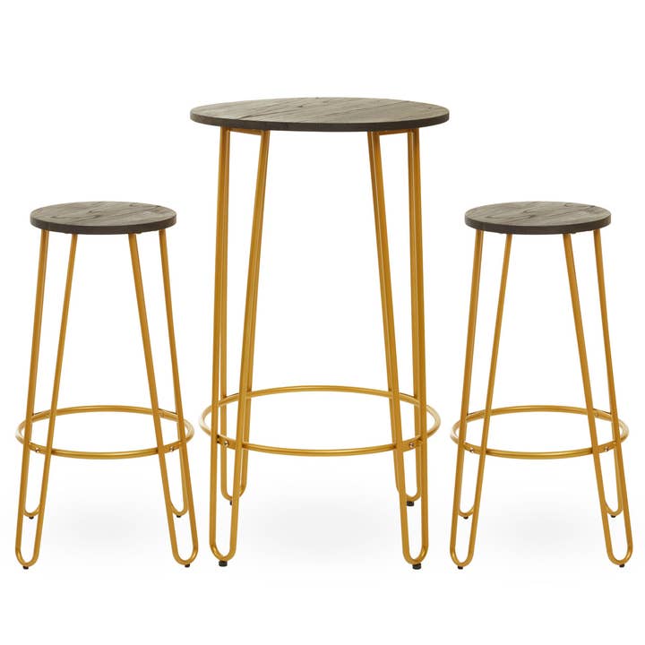District 3pc Gold Finish Bar Table Stool Set for wholesale by Interiors by Premier