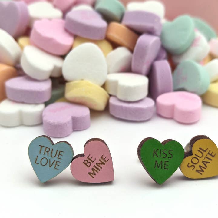 Candy Heart Valentine's Earrings for wholesale by Unpossible Cuts