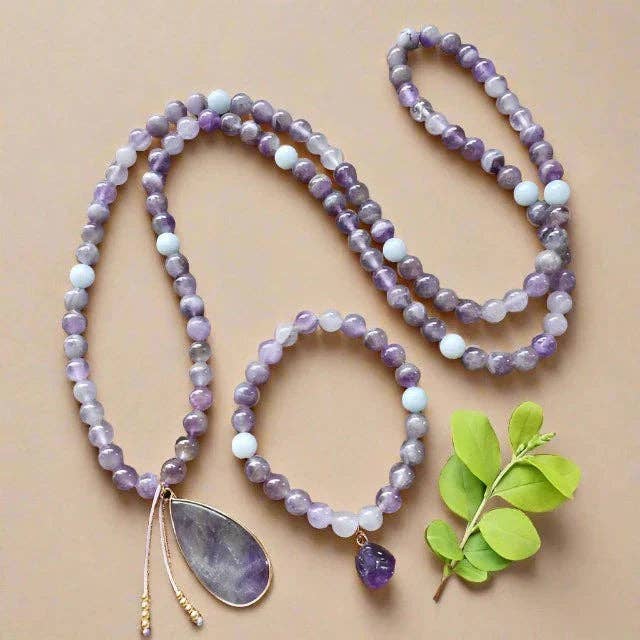 Harmony Mala - Vente Collier de perles - Collier de perles Mala en améthyste avec pendentif — Calme et équilibre des chakras3