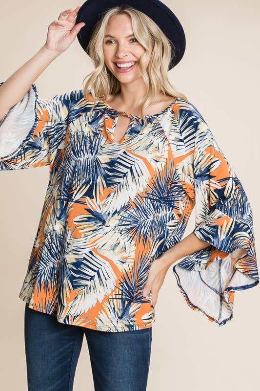 Emerald Collection – Großhandel Bluse – Damen – ETK-8530 Tropische Glockenärmel Schlüsselloch-Oberteil8