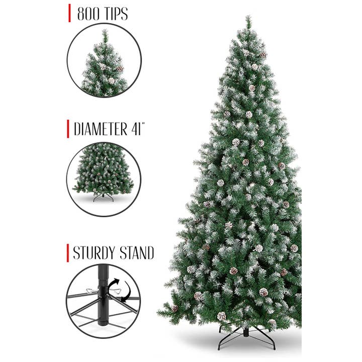Perfect Holiday - Wholesale Artificial Christmas Tree - Frosted Oregon Fir with Snow Dusted Pine Cones, Black Met1