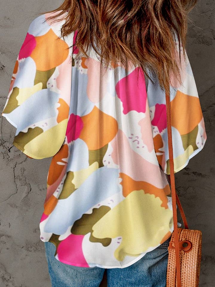 Secret Style Source - Wholesale Blouse - Women's - Colorful Abstract Print Blousy Draped Top