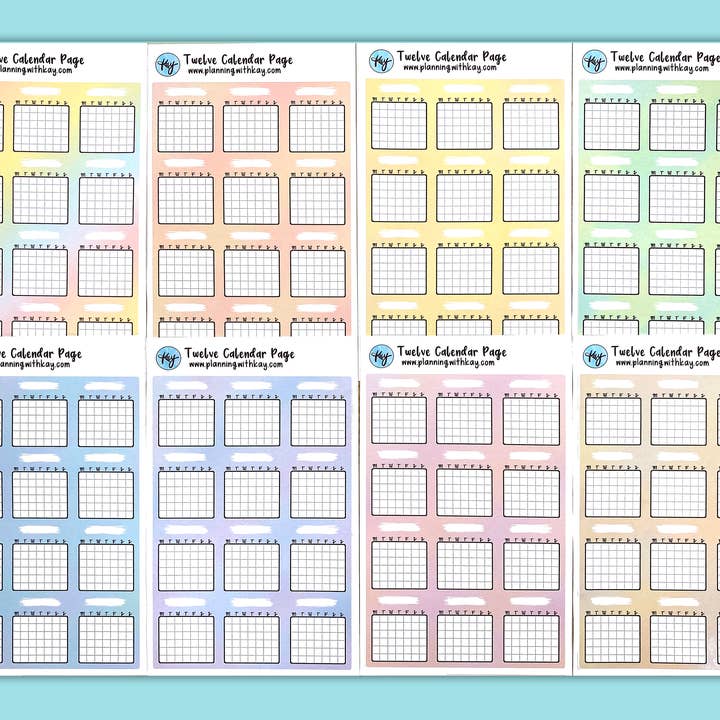 Twelve Calendar Page (8 colors available!) for wholesale by Planning With Kay