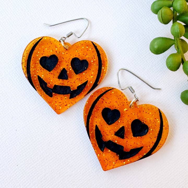Pumpkin Spice Heart Earrings – Summerween Edition for wholesale by Luna B Jewelry