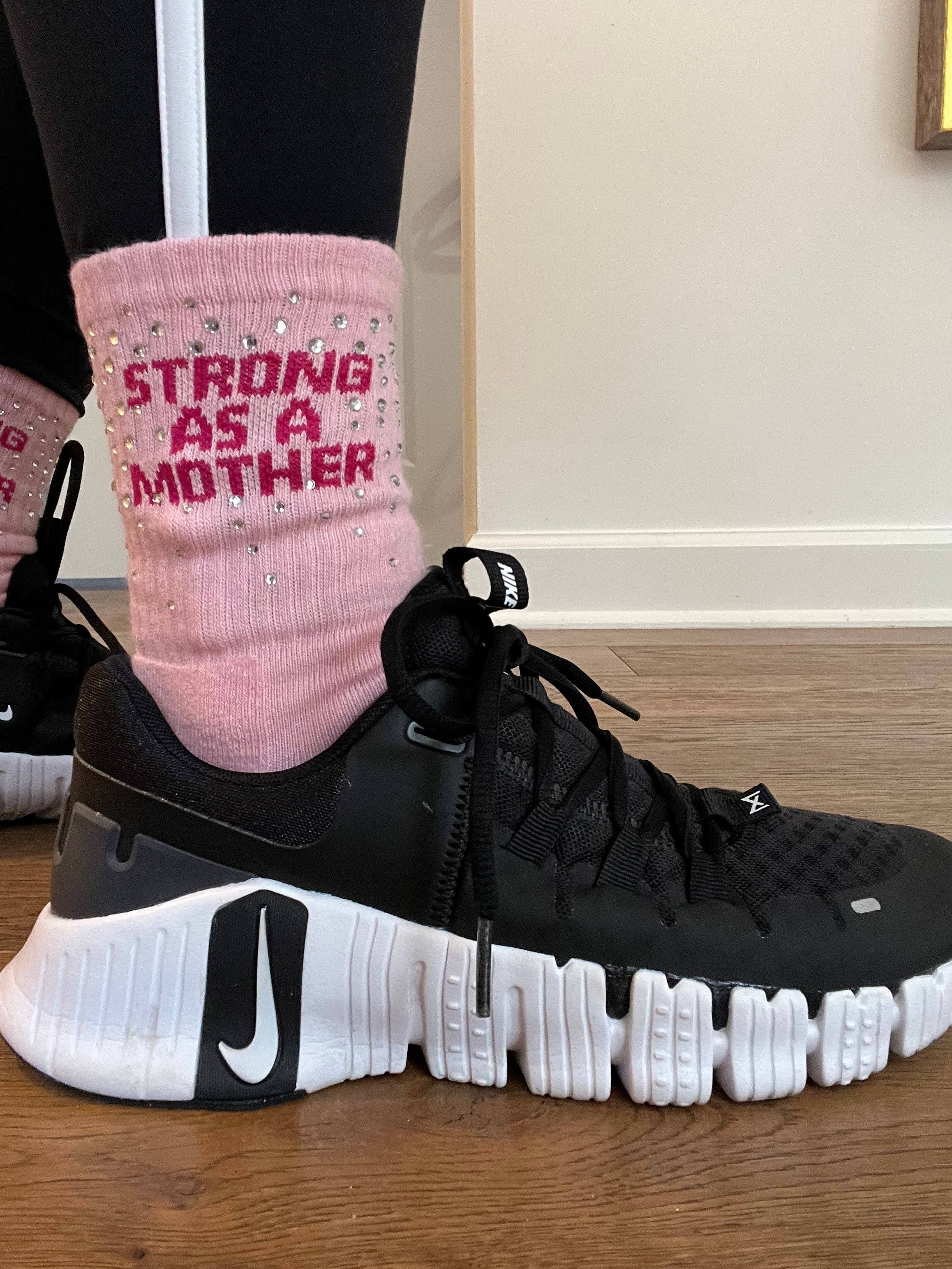 Pink Strong as a mother 💪🏼 Pilates Socks for wholesale on Faire1