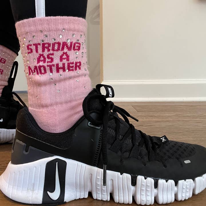 Pink Strong as a mother 💪🏼 Pilates Socks for wholesale on Faire1