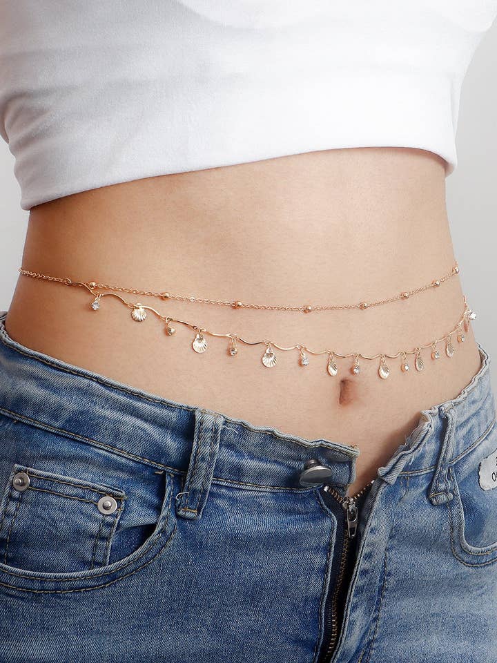 Einfache Taillenkette mit Muschel-Pailletten und Strass DP25A816 für den Großhandel von Dipped Shop