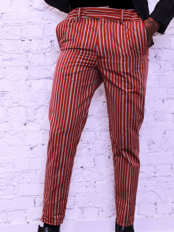 Travi Men's Pants Cotton Trousers with Kokura Stripe for wholesale by Am.A-Line Collections LLC
