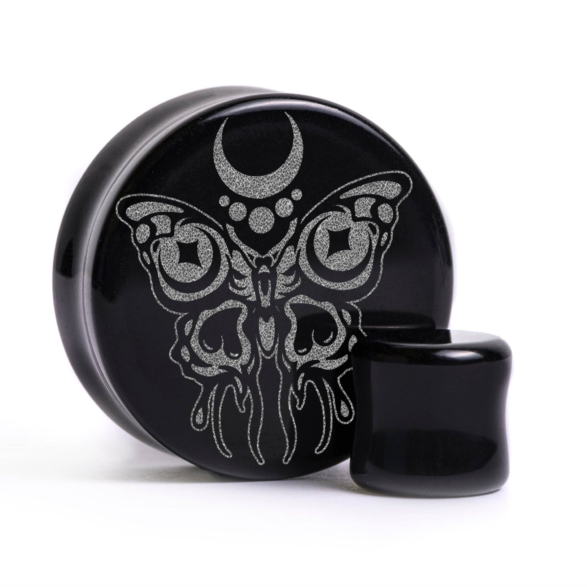 Custom Plugs - Vente Écarteurs - Bouchon/manomètre en forme de papillon, verre noir | Double évasement à face plate0