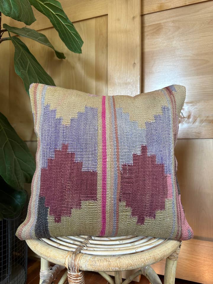Purple Ombre Turkish Kilim Throw Pillow, 16 x 16 for wholesale by High Pile Designs