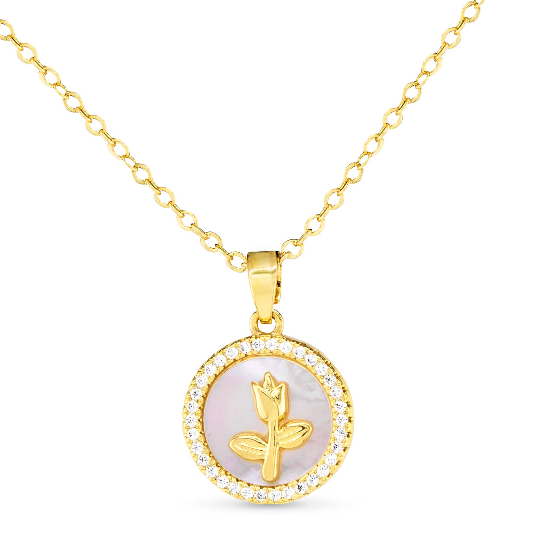 Amanda Blu - Wholesale Pendant/Charm Necklace - MOP Flower Pendant Gold Necklace0