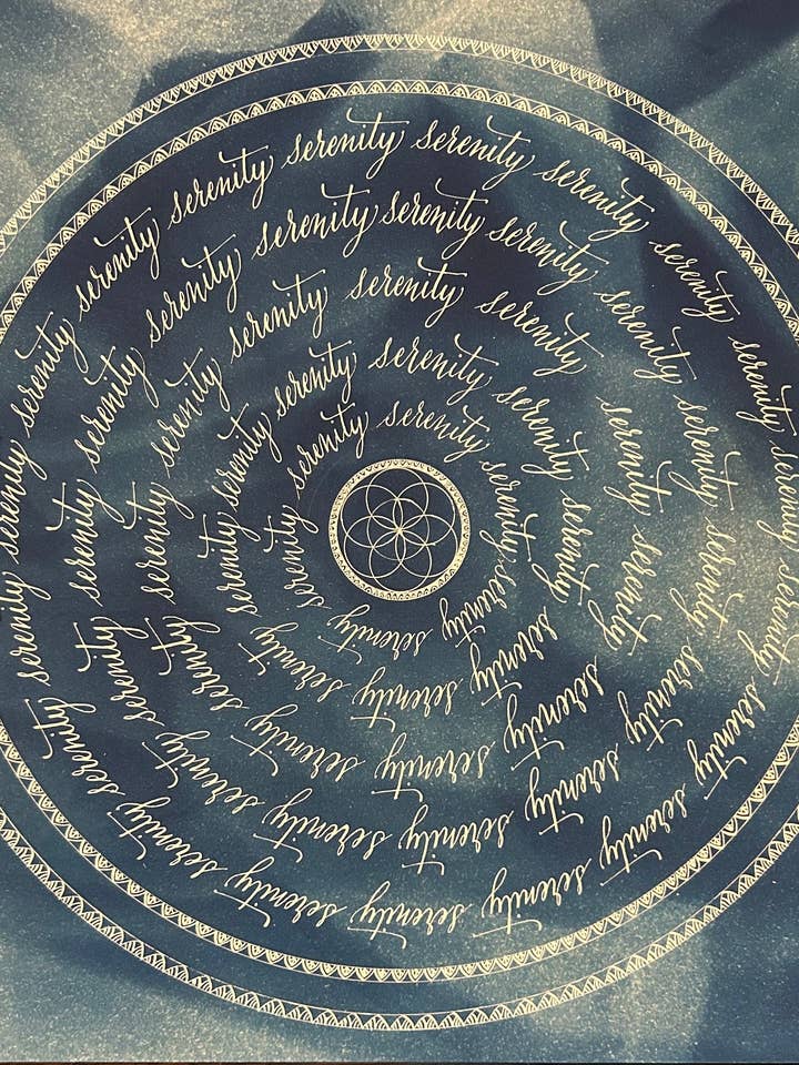 Obra de arte original Serenity – Cianotipia e caligrafia a tinta por atacado de Murmure bleu