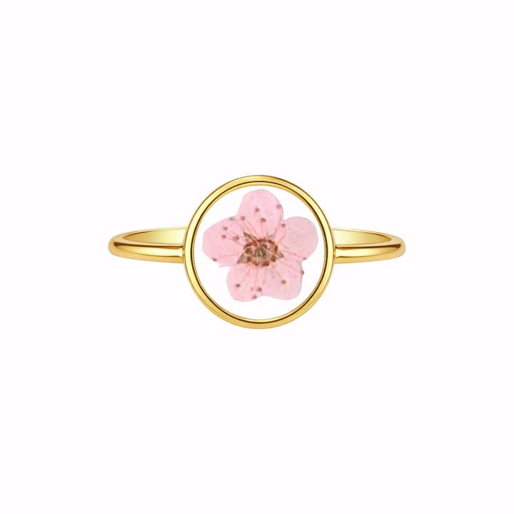 Gold Pressed Flower Ring for wholesale by Emery and Opal