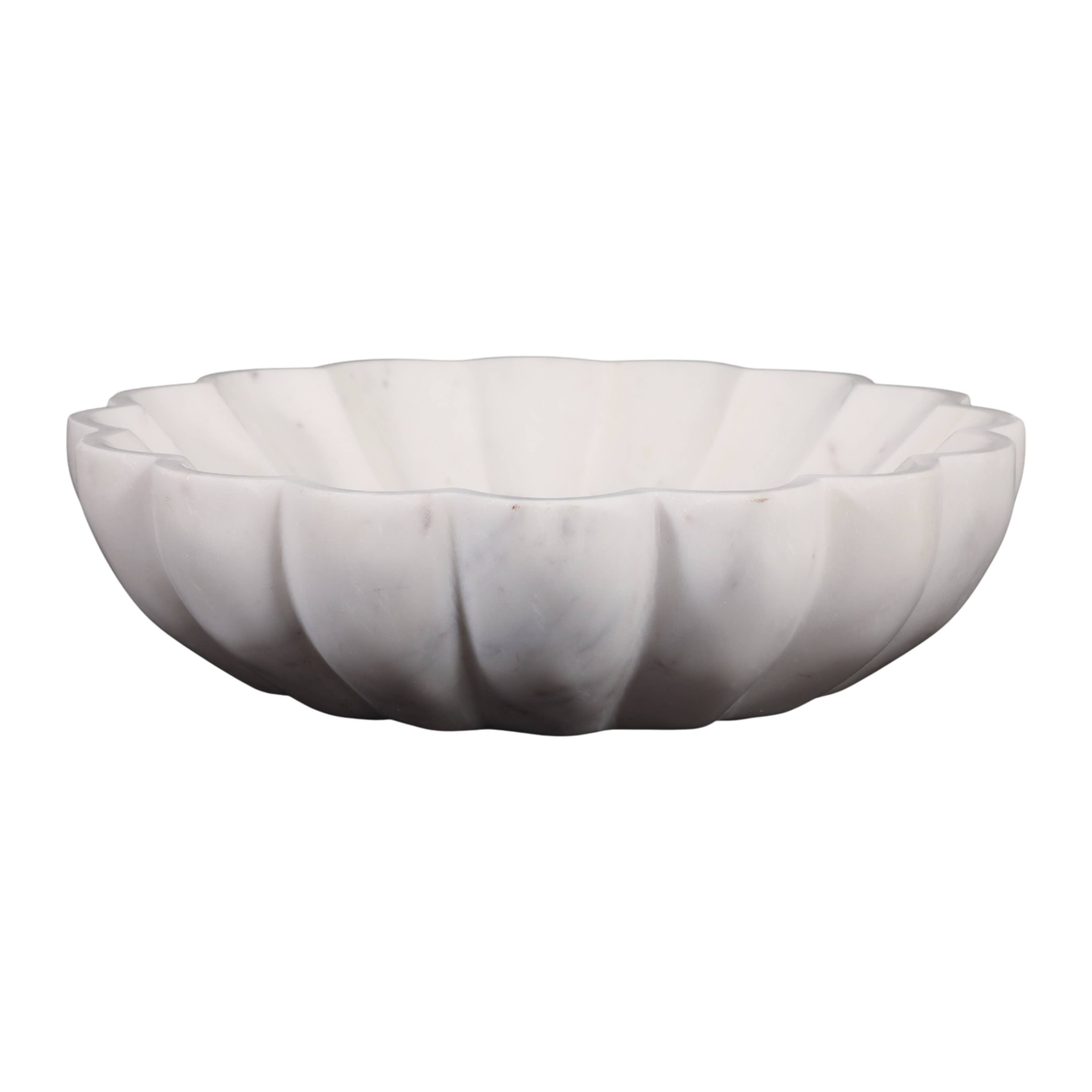Sagebrook Home - Wholesale Decorative Plate/Dish/Bowl - Decorative Bowl - White Marble Veined Shell Shaped, 12 in.4