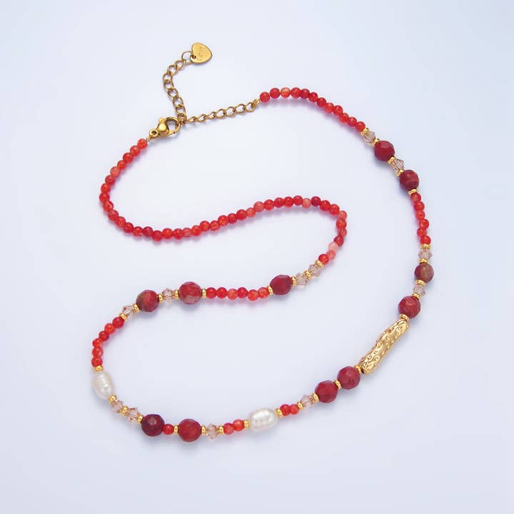 14K Gold Filled Red Carnelian Beaded Necklace | WA-2649 for wholesale by Aim Eternal